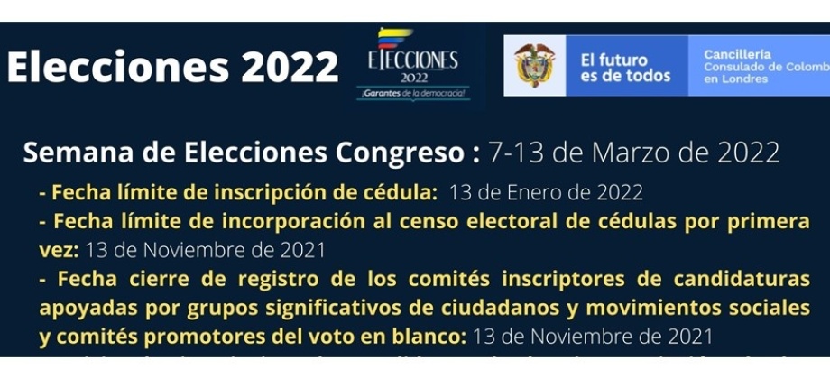 Consulado en Londres publicada la información sobre elecciones 2022 en Colombia