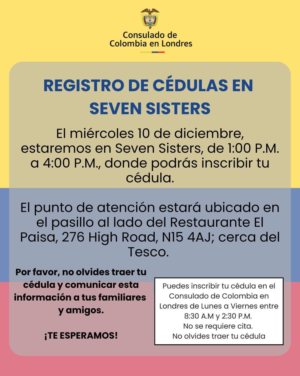 Inscripción de cédulas en Seven Sisters 10 de diciembre
