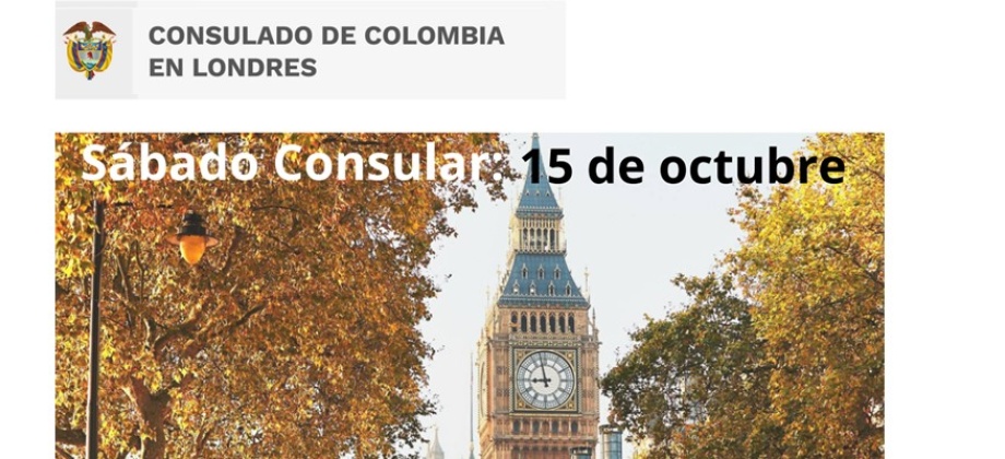 Jornada de Sábado Consular el 15 de octubre en la sede del Consulado de Colombia en Londres