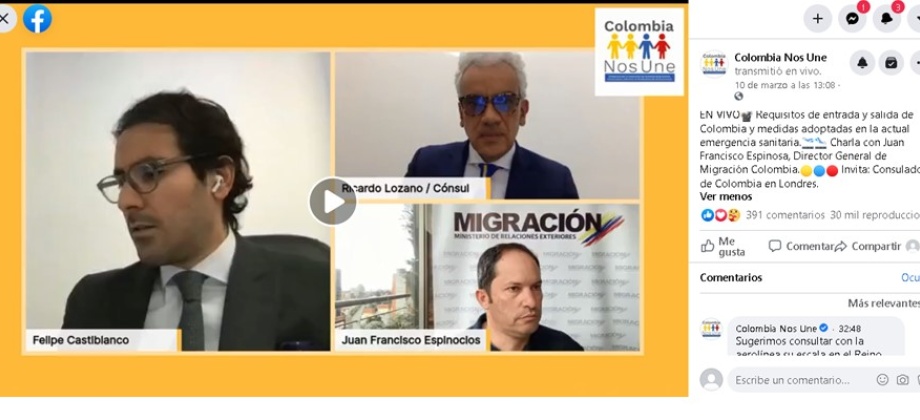 Consulado de Colombia en Londres invita a ver el video: Requisitos de entrada y salida de Colombia y medidas adoptadas en la actual emergencia sanitaria