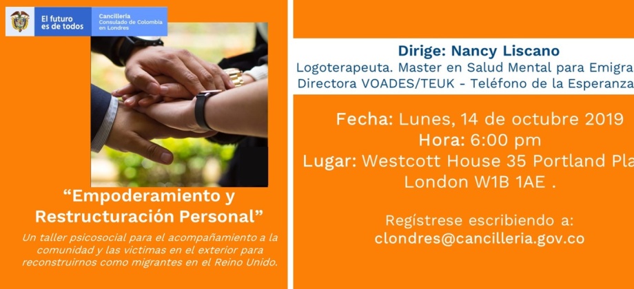 El Consulado de Colombia en Londres invita al taller de atención psicosocial: ‘Empoderamiento y Restructuración Personal’