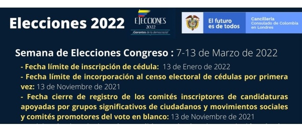 Consulado en Londres publicada la información sobre elecciones 2022 en Colombia